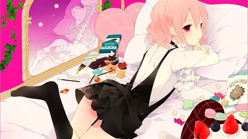 Pink-haired Girl in Bed — Pink, Dreamy, Anime, Sweets