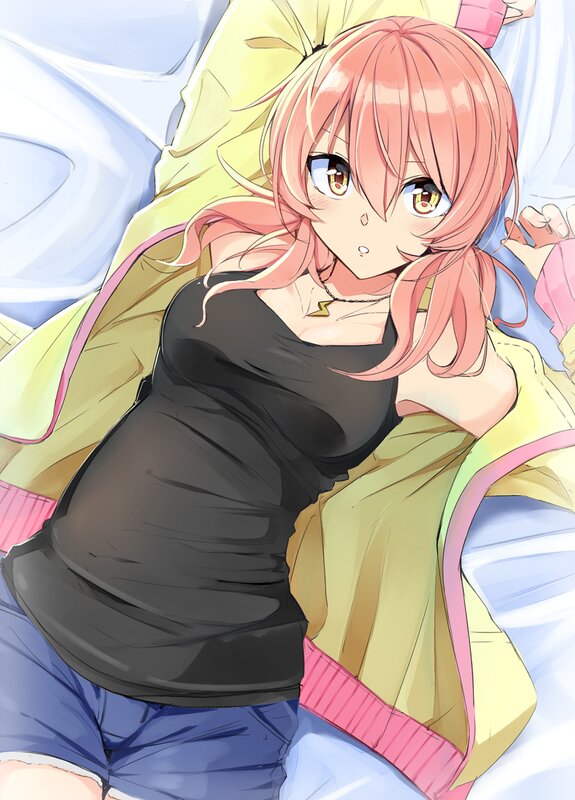 Pink-haired Girl in Bed — Pink, Relaxed, Anime, Pillow