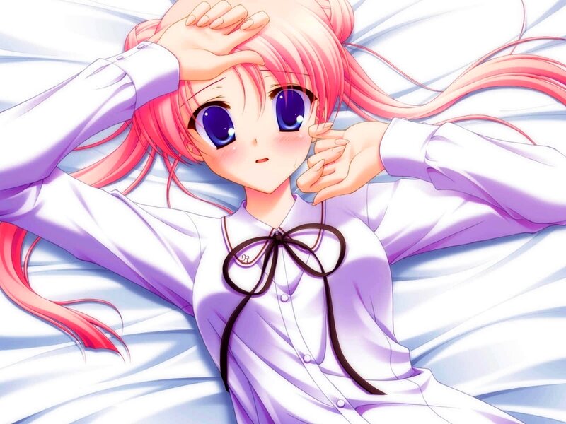 Pink-haired Girl in Bed — Purple, Calm