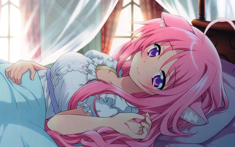 pink-haired girl in bed
