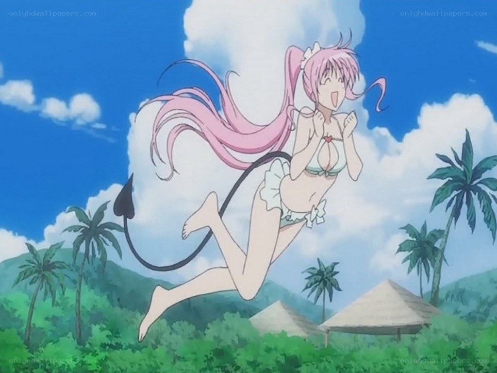 pink-haired girl in bikini