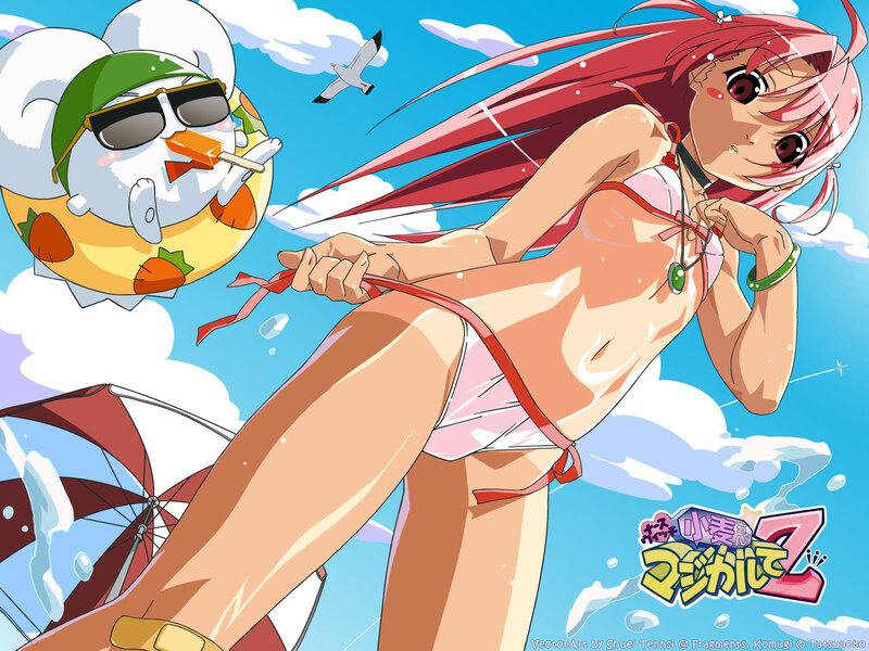 Pink-haired Girl in Bikini — Blue, Playful