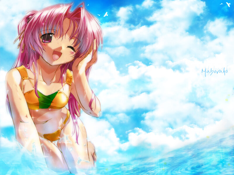 Pink-haired Girl in Bikini — Blue