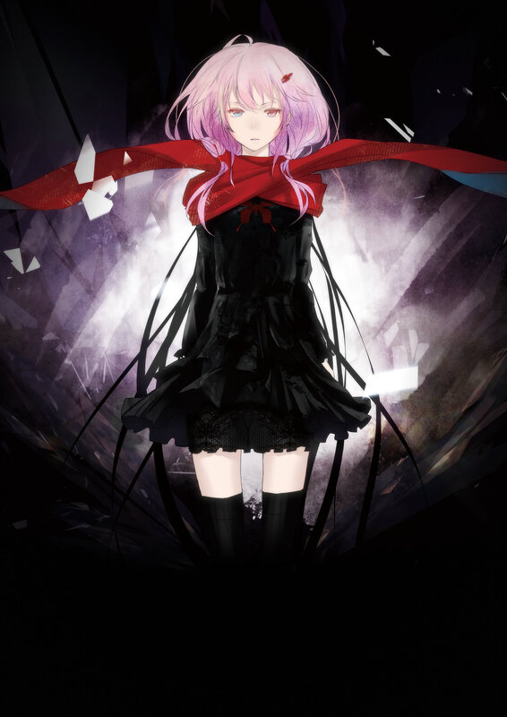 Pink-haired Girl in Black Dress — Dramatic, Anime, Red Scarf