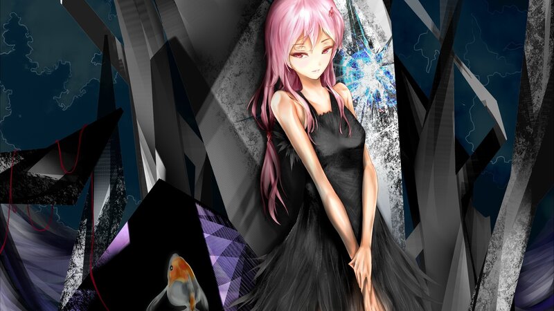 Pink-haired Girl in Black Dress — Dramatic, Digital Art, Fish