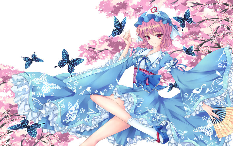 Pink-haired Girl in Blue Dress — Serene, Spring, Anime