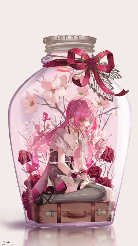 Pink-haired Girl in Bottle
