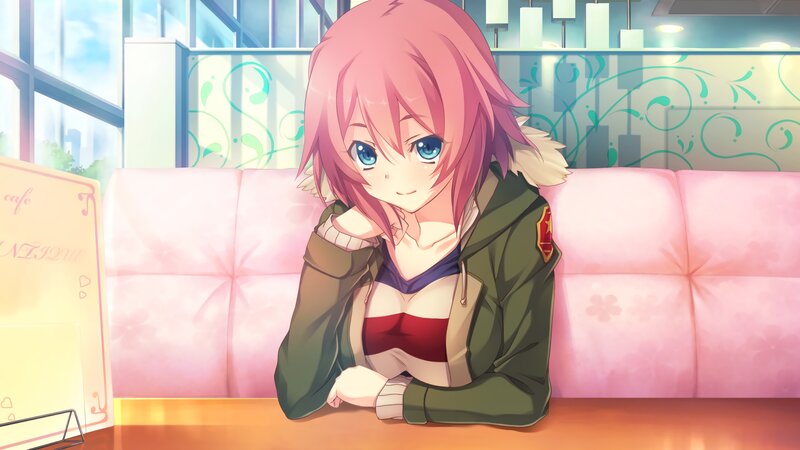 Pink-haired Girl in Cafe — Pink