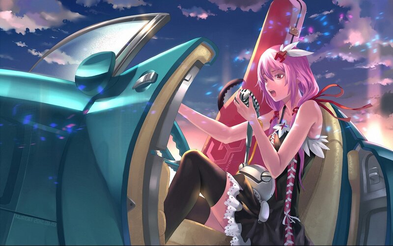 Pink-haired Girl in Car — Pink, Dramatic