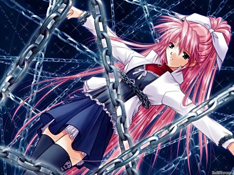 Pink-haired girl in chains
