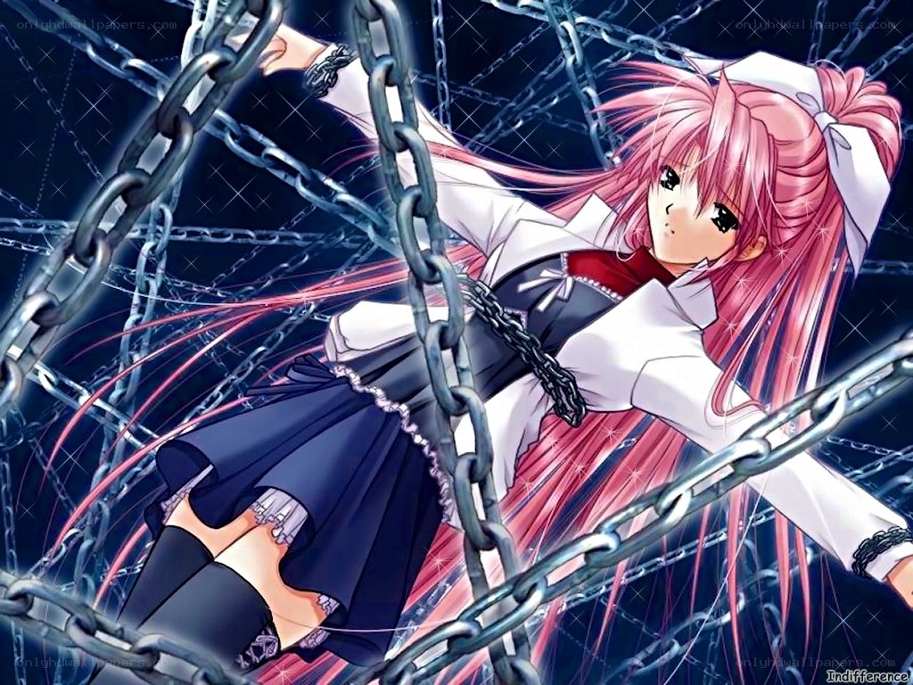Pink-haired girl in chains