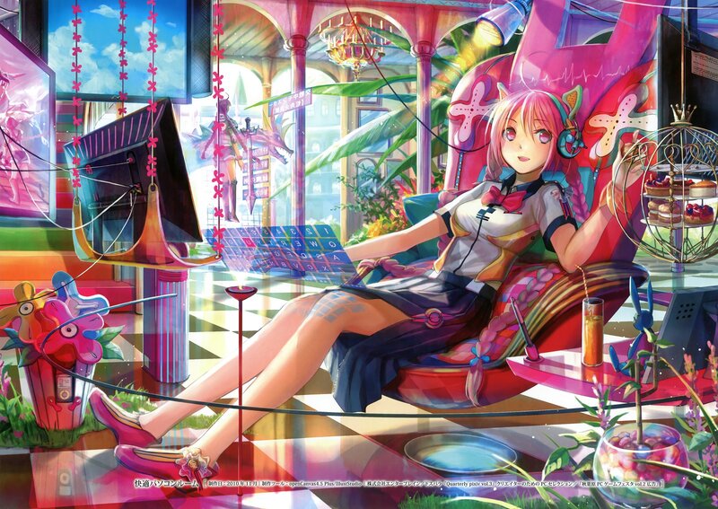 Pink-haired Girl in Chair — Pink, Colorful