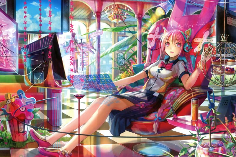 Pink-haired Girl in Chair — Pink, Playful