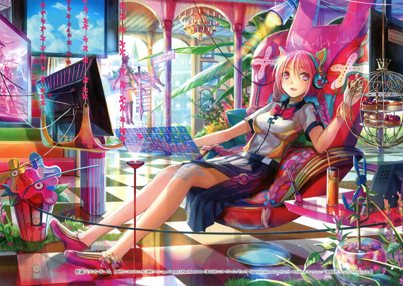 Pink-haired Girl in Chair — Pink