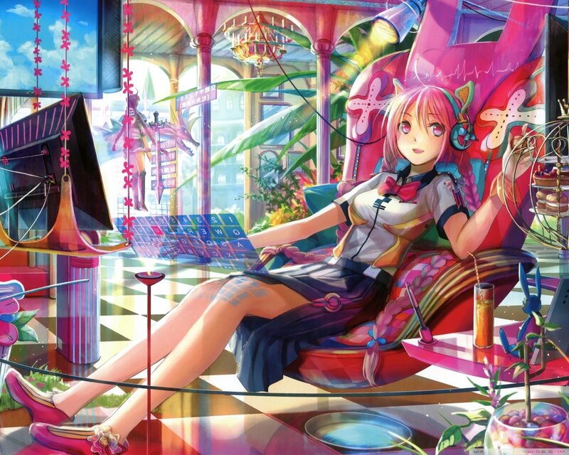 Pink-haired Girl in Chair — Pink, Vibrant, Afternoon