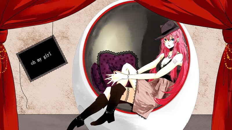 Pink-haired Girl in Chair — Red