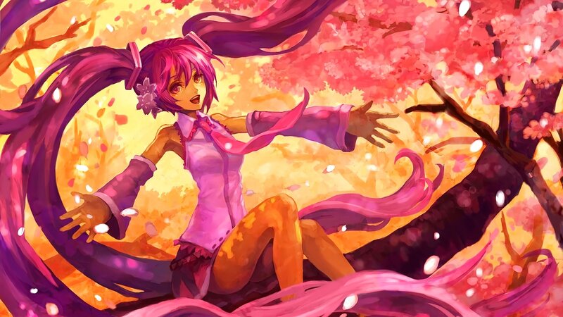 Pink-haired Girl in Cherry Blossoms — Pink, Joyful
