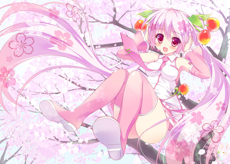 Pink-haired Girl in Cherry Blossoms — Pink