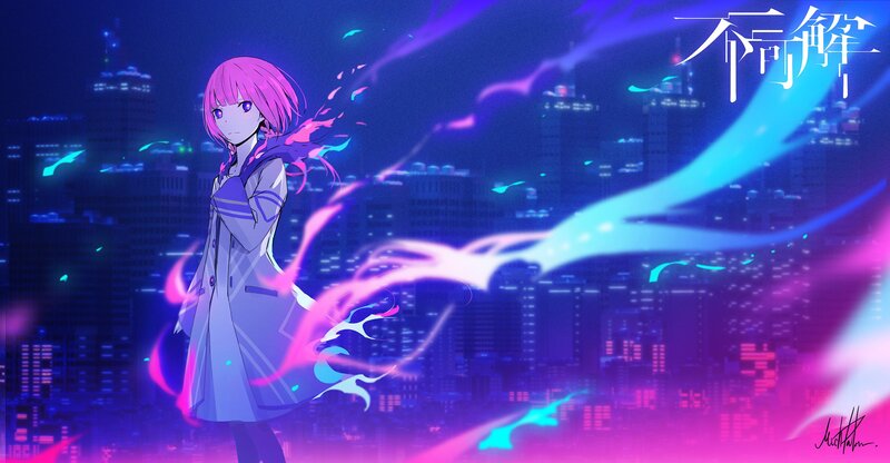 Pink-haired Girl in Coat — Purple, Dramatic