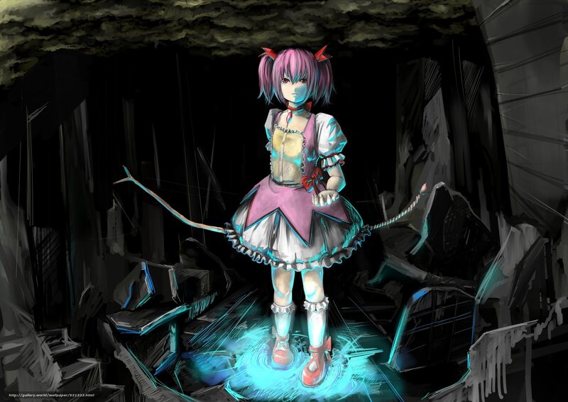 Pink-haired girl in dark ruins