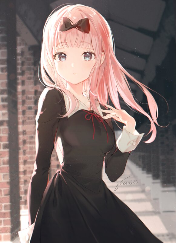 Pink-haired Girl in Dress — Black, Calm, Anime