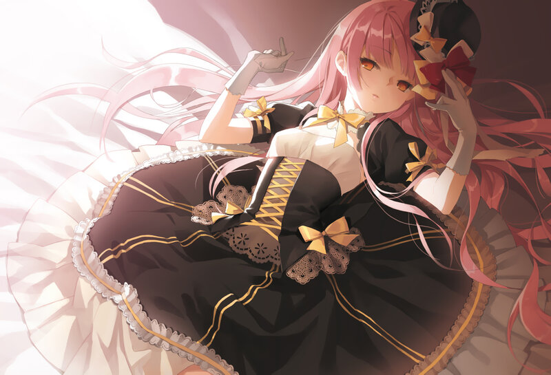 Pink-haired Girl in Dress — Black, Dramatic, Anime