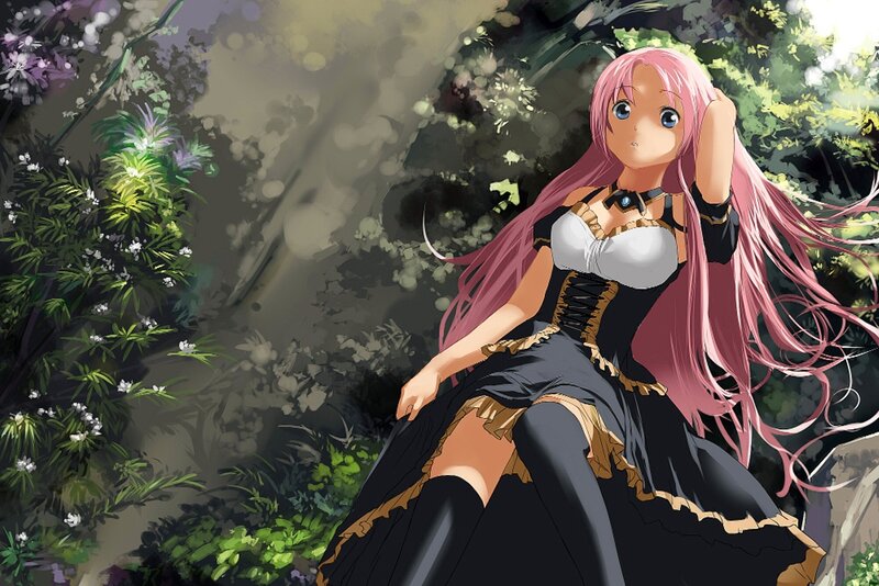 Pink-haired Girl in Dress — Black