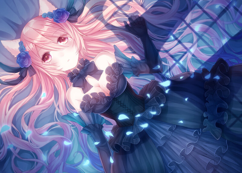 Pink-haired Girl in Dress — Blue, Dreamy, Night