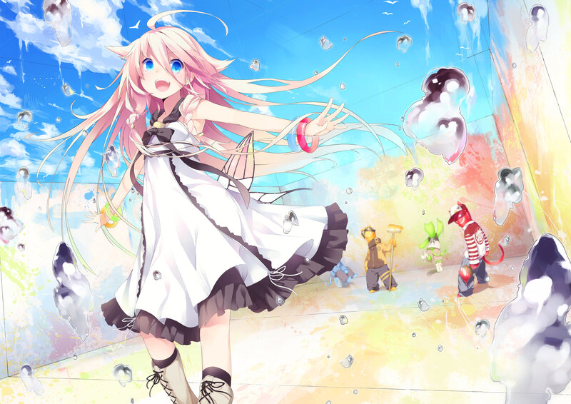 Pink-haired Girl in Dress — Blue, Playful