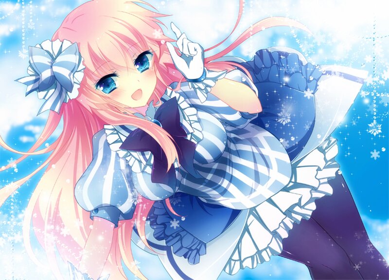 Pink-haired Girl in Dress — Blue, Playful, Winter