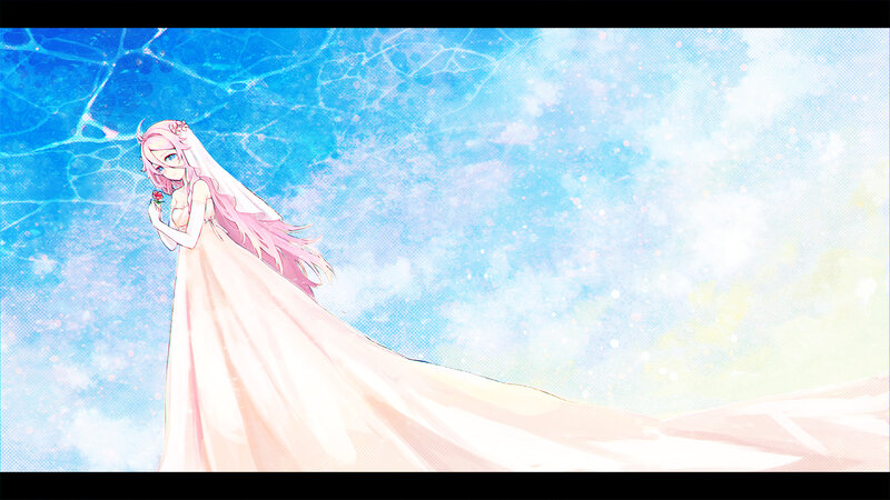 Pink-haired Girl in Dress — Blue, Serene, Anime