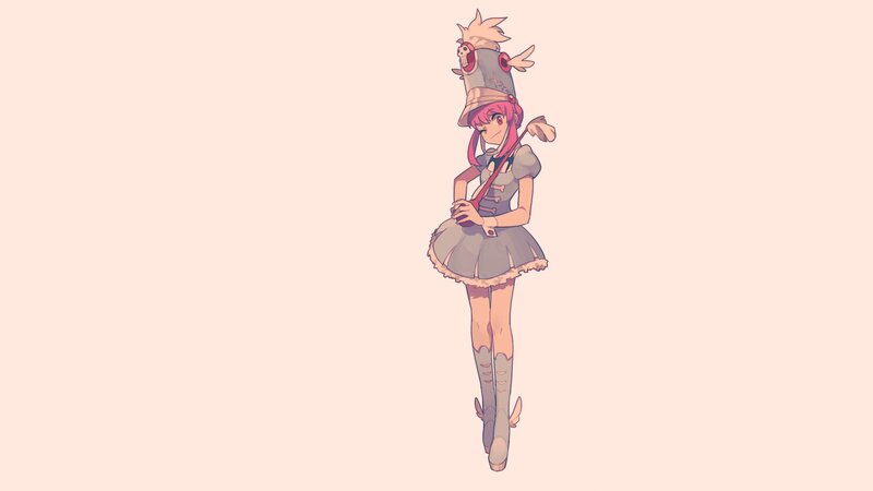 Pink-haired Girl in Dress — Gray