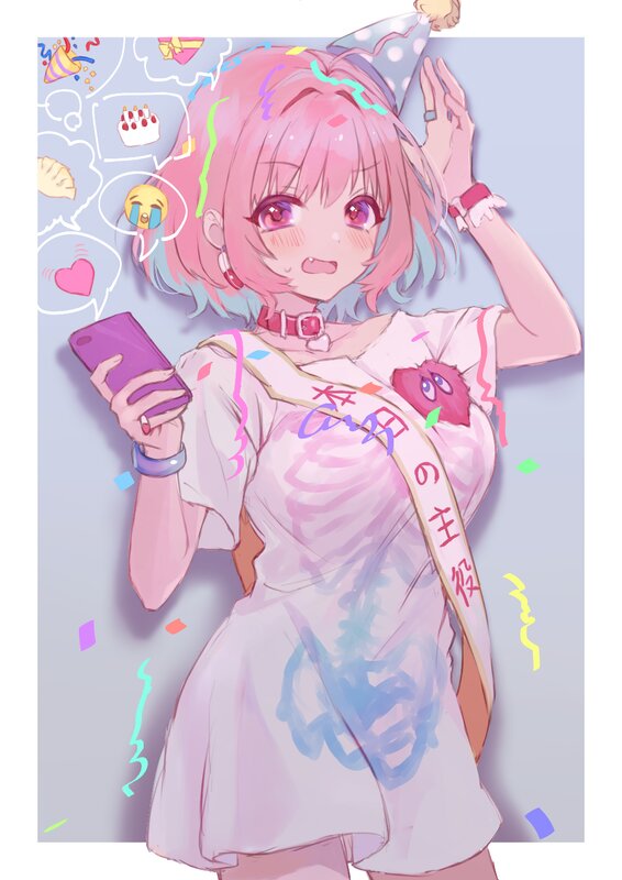 Pink-haired Girl in Dress — Pink, Celebratory