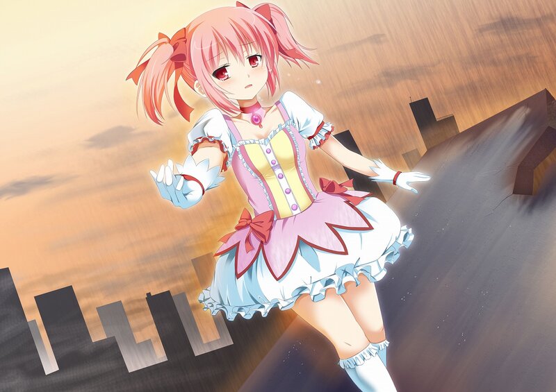 Pink-haired Girl in Dress — Pink, Dramatic, Sunset, Anime