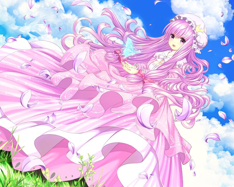 Pink-haired Girl in Dress — Pink, Serene, Afternoon, Anime, Butterfly