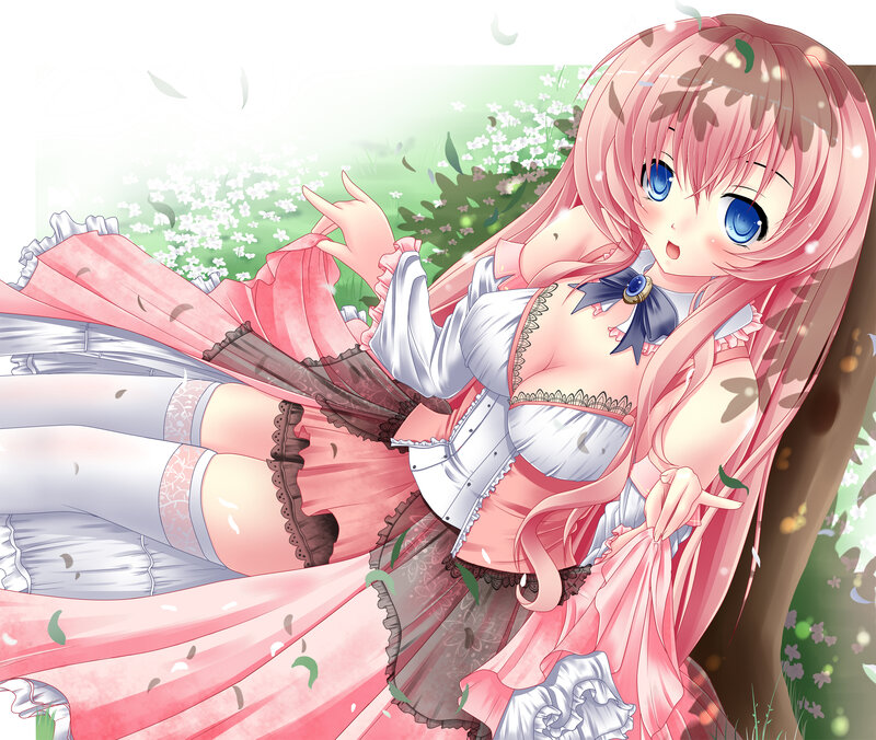 Pink-haired Girl in Dress — Pink, Serene, Spring, Anime, Tree