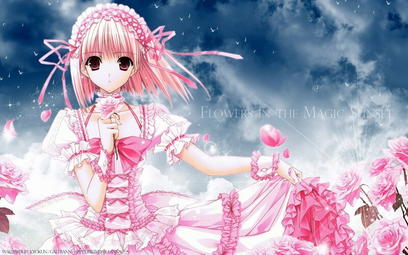 Pink-haired Girl in Dress — Pink, Serene, Sunset