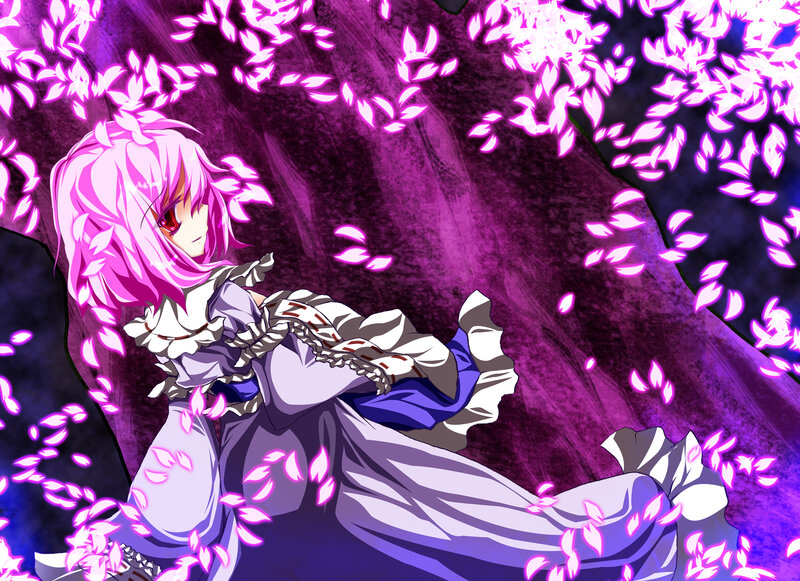 Pink-haired Girl in Dress — Purple, Dramatic, Anime, Cherry Blossoms
