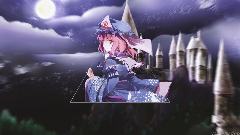 Pink-haired Girl in Dress — Purple, Dramatic, Night, Anime, Castle