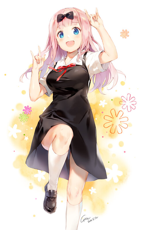 Pink-haired Girl in Dress — White, Cheerful, Anime