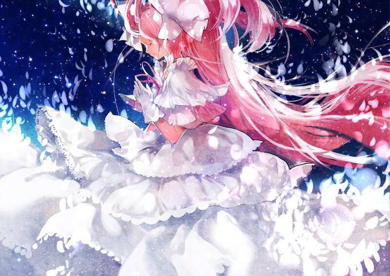 Pink-haired Girl in Dress — White, Dreamy, Night
