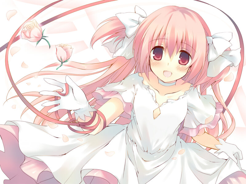 Pink-haired Girl in Dress — White, Playful
