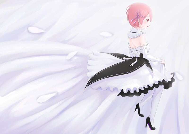 Pink-haired Girl in Dress — White, Serene, Anime