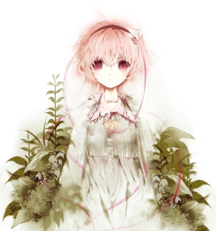 Pink-haired Girl in Dress — White, Serene, Digital Art