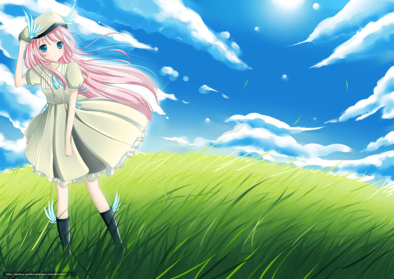 Pink-haired Girl in Field — Blue, Serene