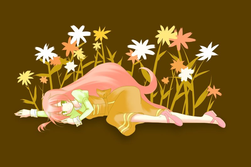 Pink-haired Girl in Field — Brown