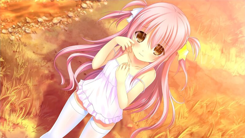Pink-haired Girl in Field — Orange, Serene