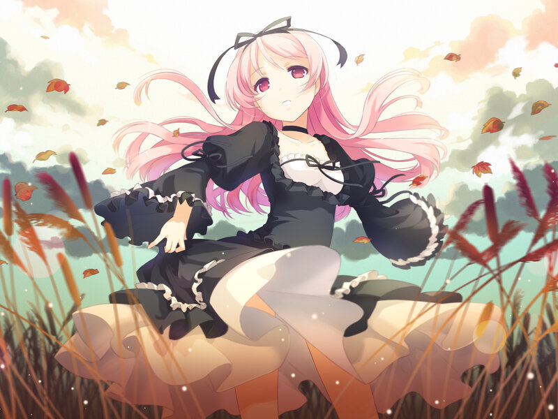 Pink-haired Girl in Field — Pink, Serene