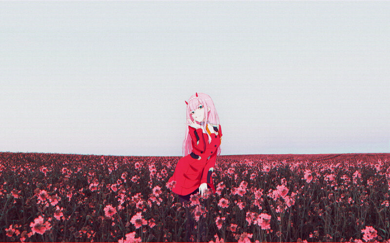 Pink-haired Girl in Field — Red