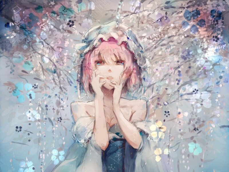 Pink-haired Girl in Flowers — Blue